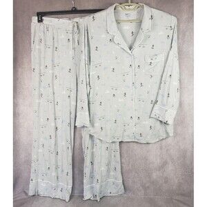 Gap Body Pajama Set Womens XL Gray Forever Favorite Ski Print Soft Modal Lounge